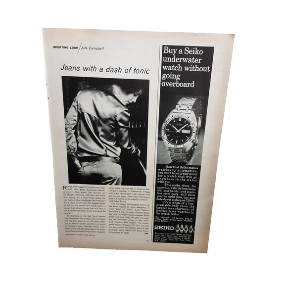 1969 Levi’s Jeans Fashion Ad - Seiko Underwater Watch Vintage Print Ad - Picture 1 of 1